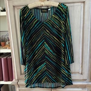 Bob Mackie top sz L Black and Green Striped Tunic NWT